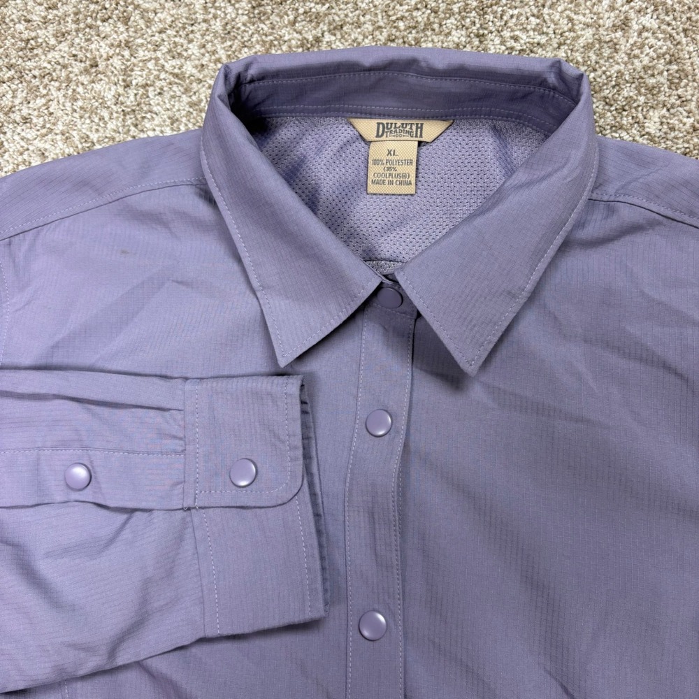 Duluth Trading Breezeshooter Button Down Shirt Womens XL Purple Ripstop Snap LS